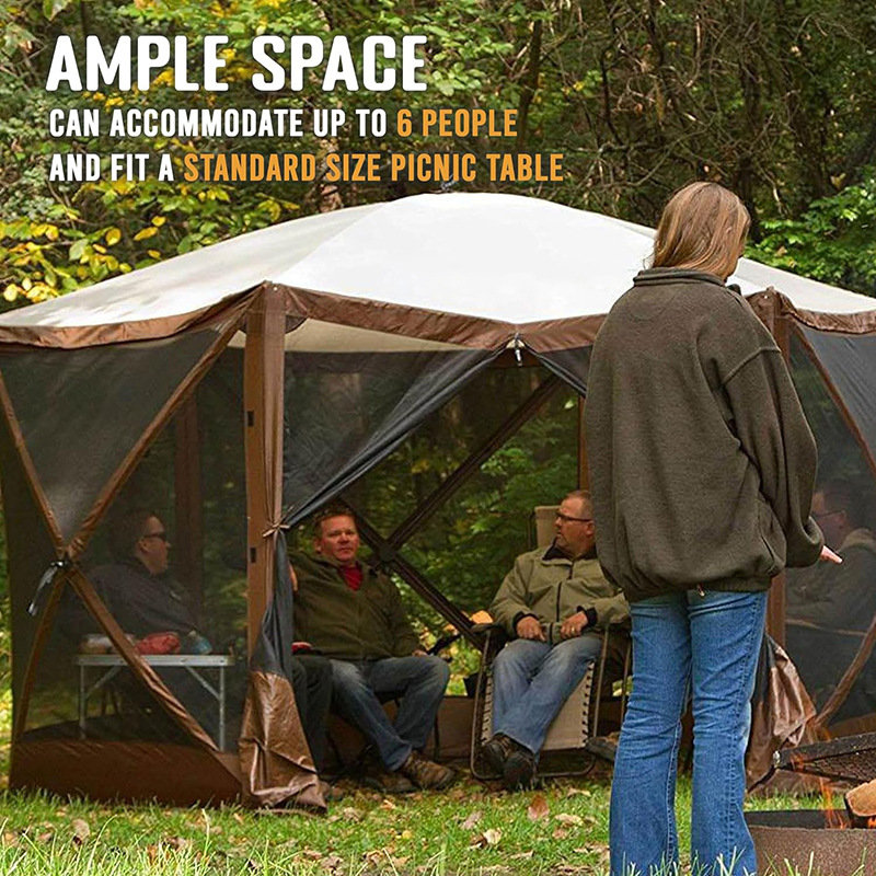 Écran de camping hexagonal maisons et chambres